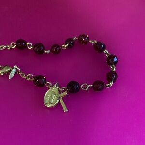 Gold and Dark Red Beaded Bracelet Rosary